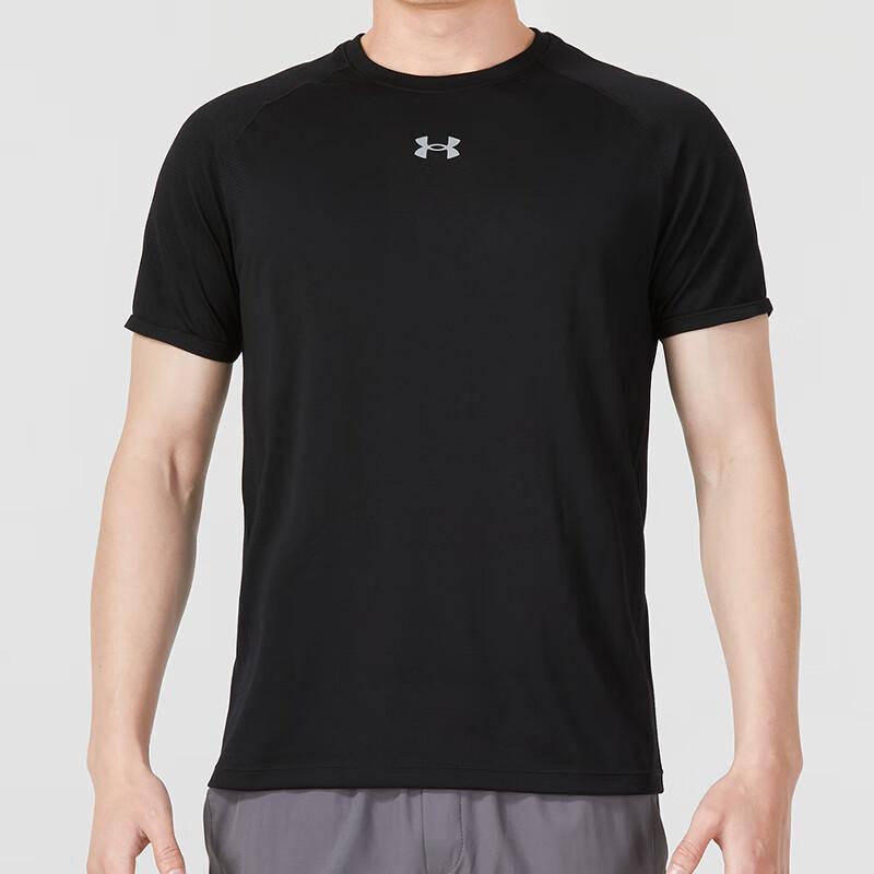 Under Armour Solid Color Logo Fitness Training Breathable Crew Neck Short Sleeve T-Shirt Men Tops Black 23500511-001