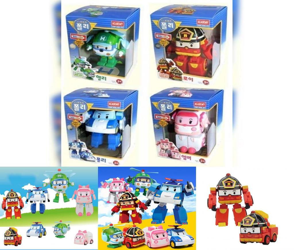 Komplettes Set aus 4 Stück Robocar Poli Ambe Roy Helly Transformer Spielzeug für Kinder Osterdekoration