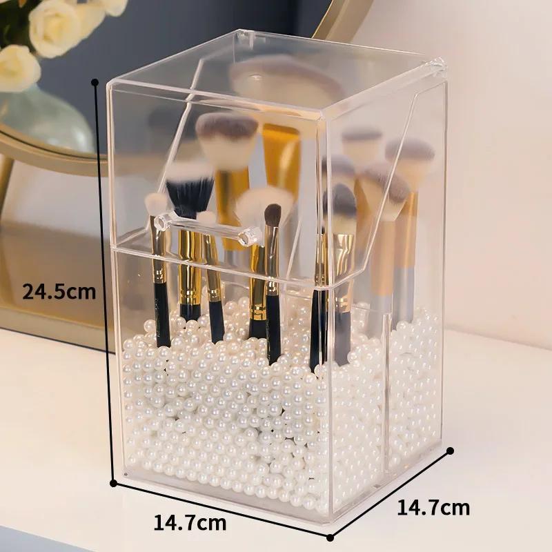 Acrylic Clear Makeup Brush Holder with Lid Vanity Countertop Makeup Organizer Waterproof Dustproof Cosmetic Brush Storage Box
