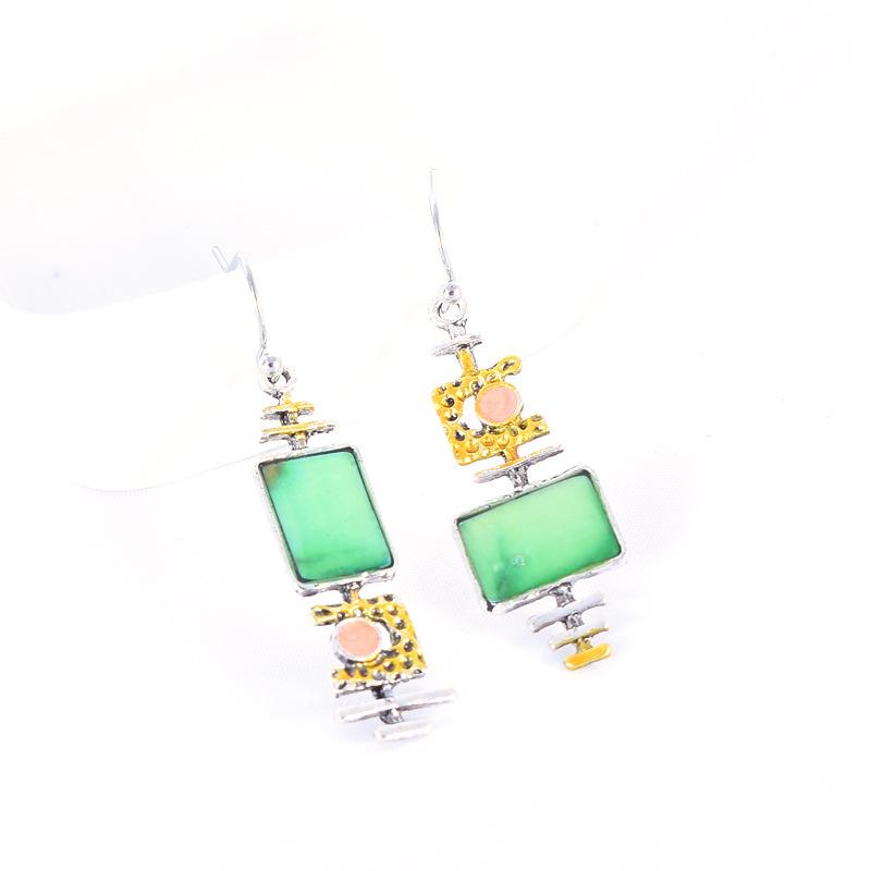 European and American Retro Turquoise Color Block Earrings