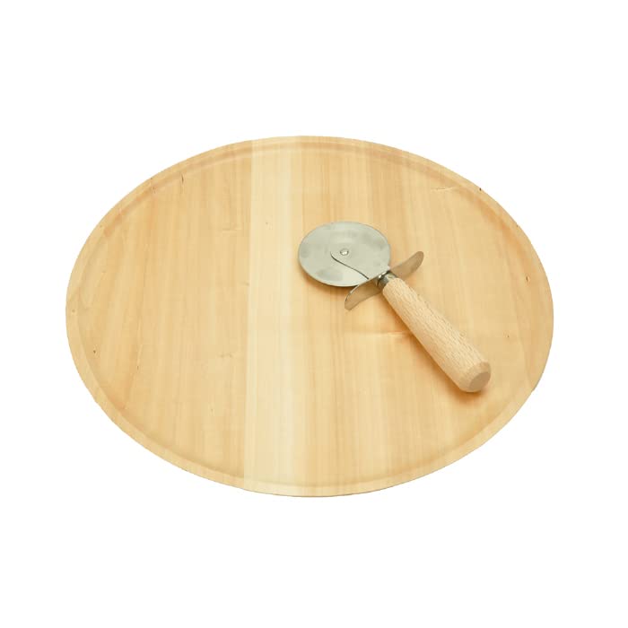 Sakai Sangyo Japanese-made Wooden Pizza Board Set (with Pizza Cutter) - Multi-Plate Set for Pizza, Pizza Plate, Cake Plate, Stylish, Natural, Round Sh