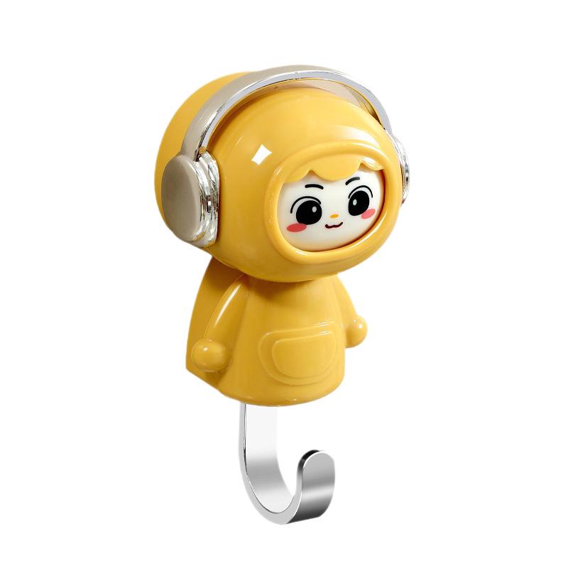 Cartoon Pink Lady Adhesive Hook - Trendy Face-Changing Design, No-Hole, Strong Hold for Entrance Hall