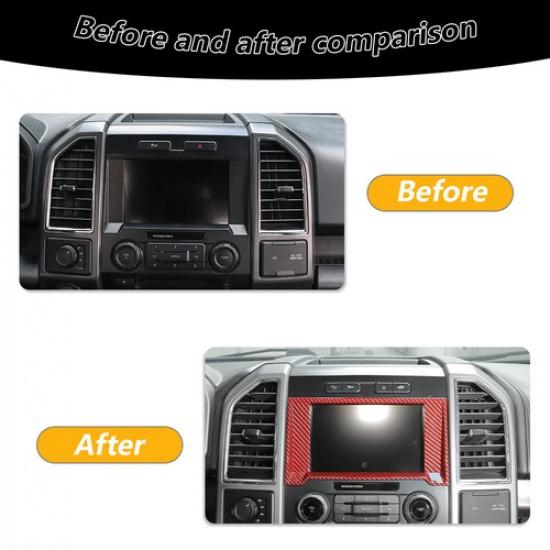 For Ford F150 2015-20 Central Control Navigation GPS Panel Trim Frame Red Carbon