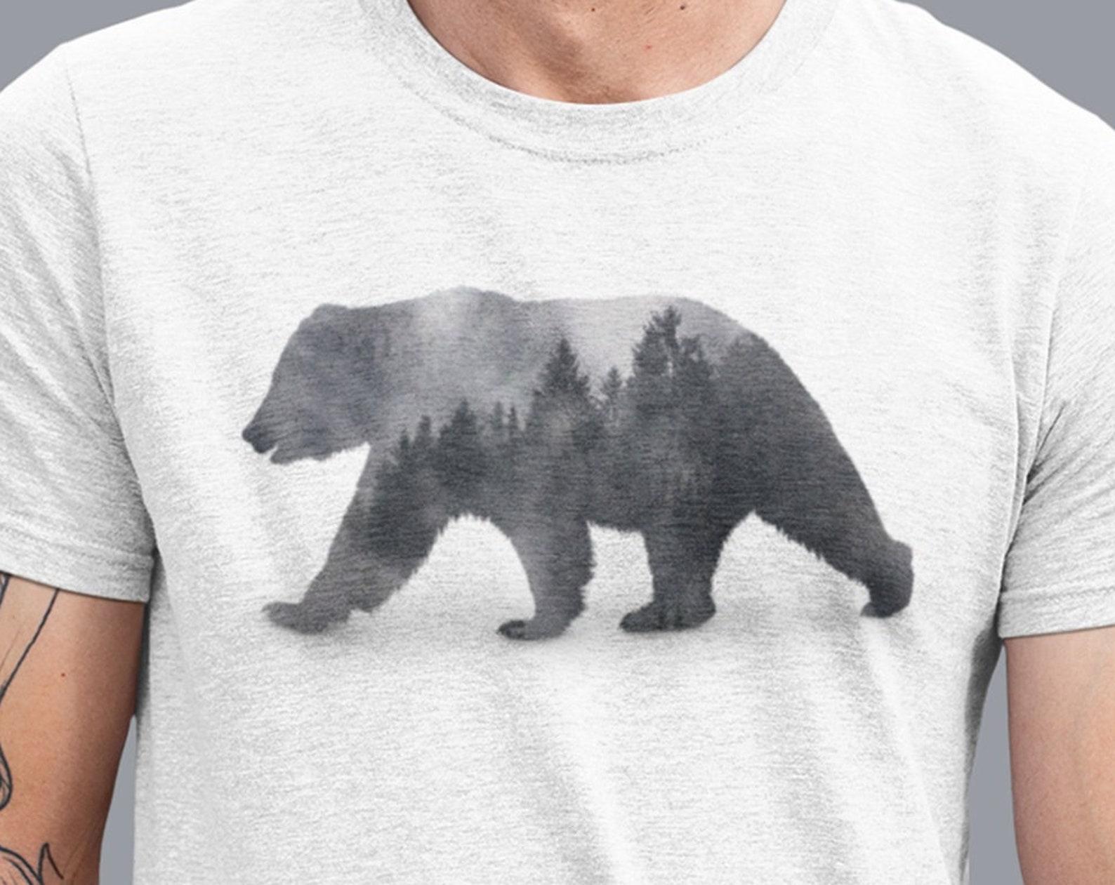 Nature Bear T Shirt Men, Double Exposure Bear, Papa Bear Shirt, Nature TShirt, Mens Graphic Tee, Screen Print Unisex T-Shirt, Boyfriend Gift L