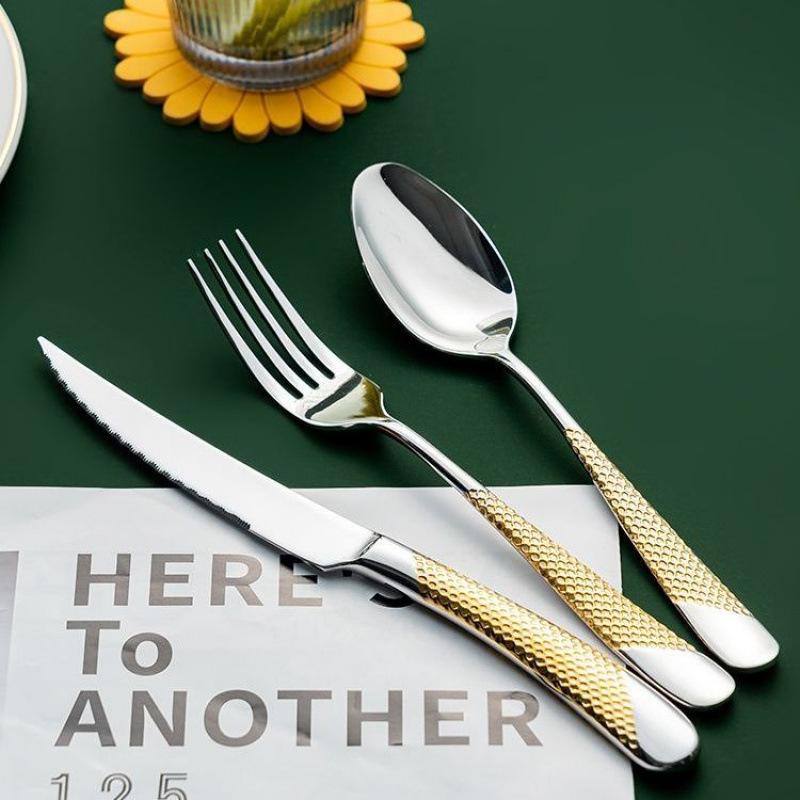German stainless steel steak knife and fork set European food grade stainless steel household high-end western tableware three-piece set