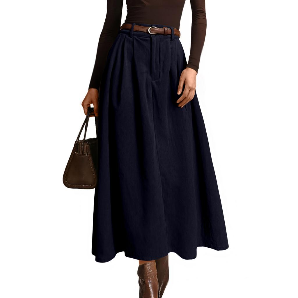 Women Casual High Elastic Waist Long Skirt