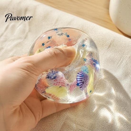 Stress Relieving Gadget Ocean Theme Relief Ball, Soft Shapeable Ball Sensory Toy, Toy No Rebound Transparent Squeeze for Anxiety Reduction