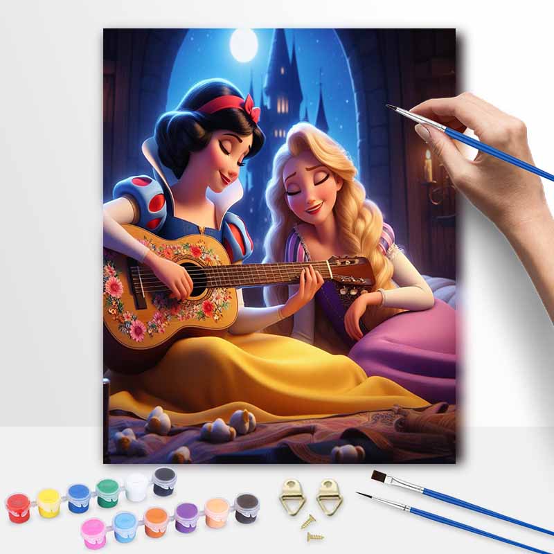 Disney Snow White Rapunzel Oil Painting Kit Home Bedroom Wall Decor Handmade Gift Art Decor Supplies Music Playing Princess Canvas