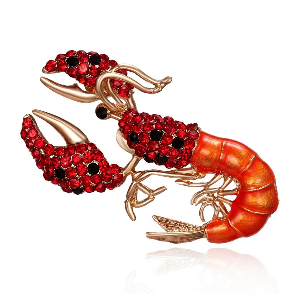 Spille Vintage a Forma di Aragosta con Strass Rossi per Donne Uomini Squisite Spille Smaltate a Forma di Gamberetto Insetto Cartone Animato Distintivo Animale Gioielli