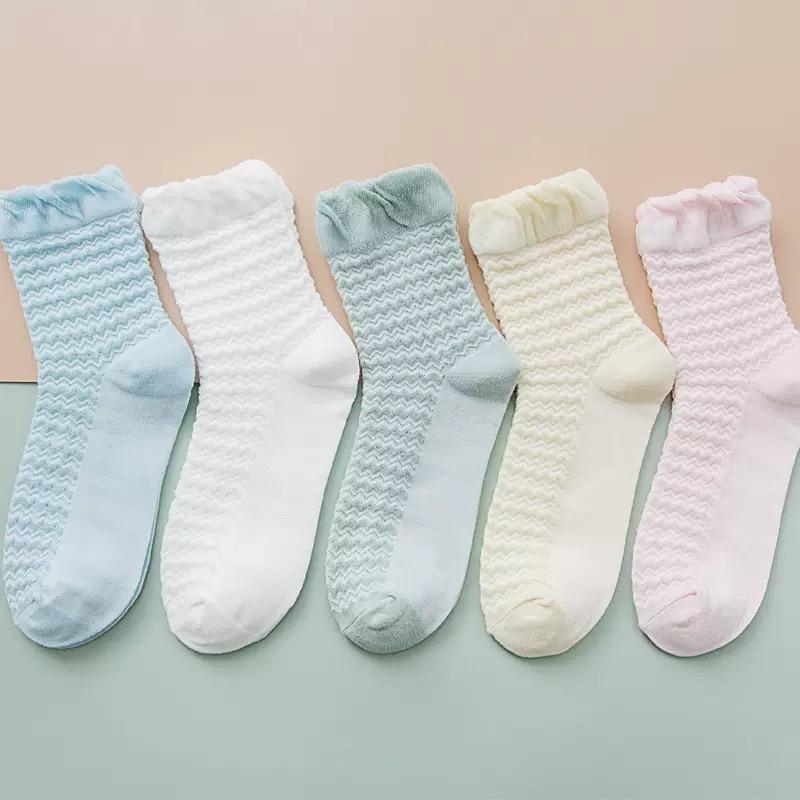 Women Spring and Summer Thin Pure Color Bubble Mouth Sweet Mesh Loose Mouth Pregnant Women In The Tube Cotton Socks