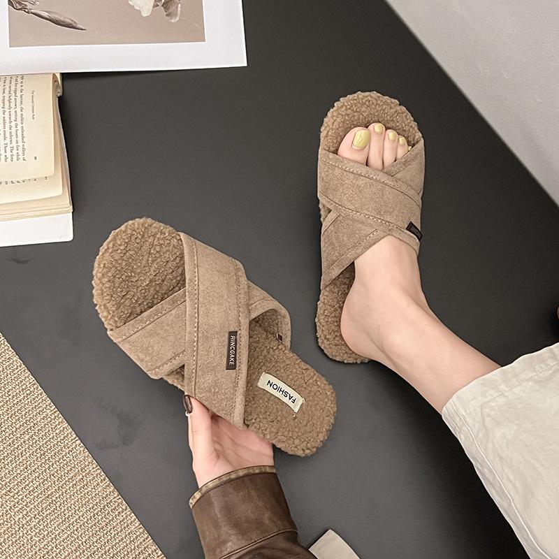 Mao Mao Slippers Women's Fashion Outer Wear 2025 New Retro Muffin Ugly Cute Flat-bottomed Cotton Slippers Lazy One-word Slippers