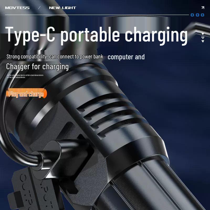 Rechargeable Super Bright Long-Range LED Flashlight with Laser Cannon and Extended Battery Life