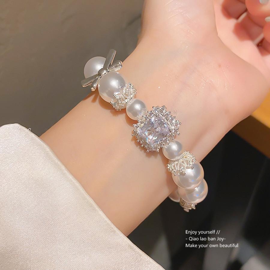 Pearl Bead Zircon Heart Bracelet With Elegant Design For Women Gift