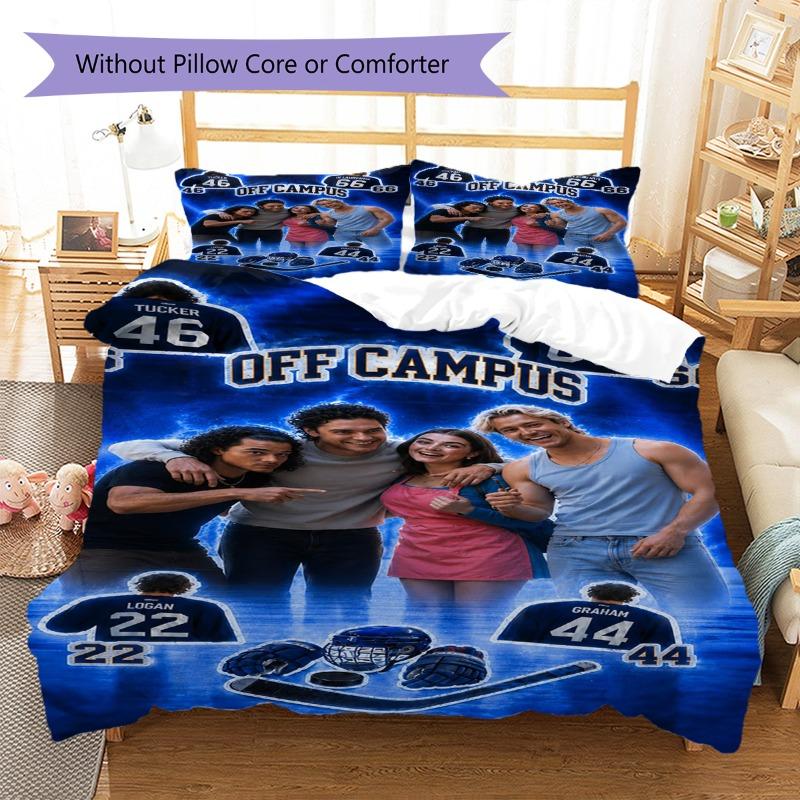 Außerhalb des Campus Charakter Gruppenfoto Druck 3-teiliges Bettbezug-Set Hockey Romantik Bettwäsche Schlafzimmer Heimdekoration Ohne Kissenkern