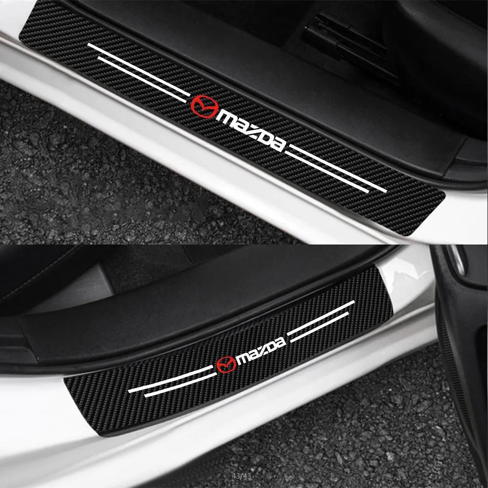 2025 Hot 4pcs/set Carbon Fiber Leather Car Door Sill Anti-Scratch Decorative Sticker For Mazda 3 Axela CX5 CX3 CX4 CX30 Demio RX