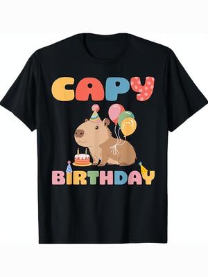 Mens Capybara Birthday Graphic TShirt  Soft 100 Cotton Casual Tee with Playful Party Design Short Sleeve Black