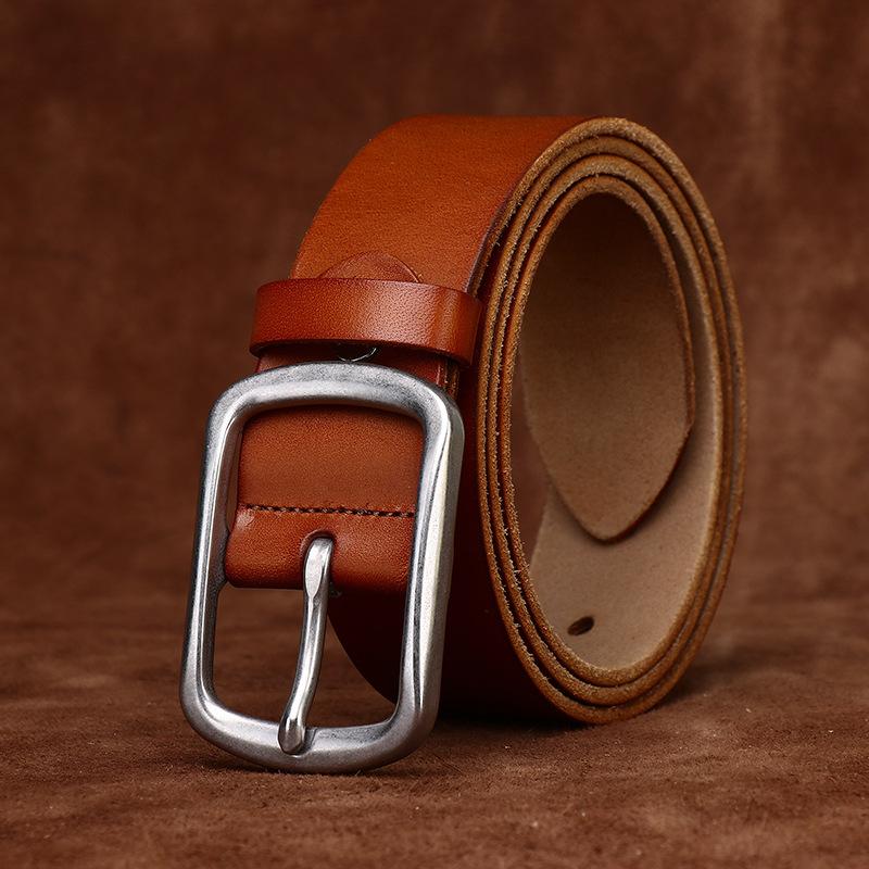 Matte Stainless Steel Buckle Retro Leather First Layer Cowhide Belt Men'S Versatile Simple Casual Jeans Belt Men'S