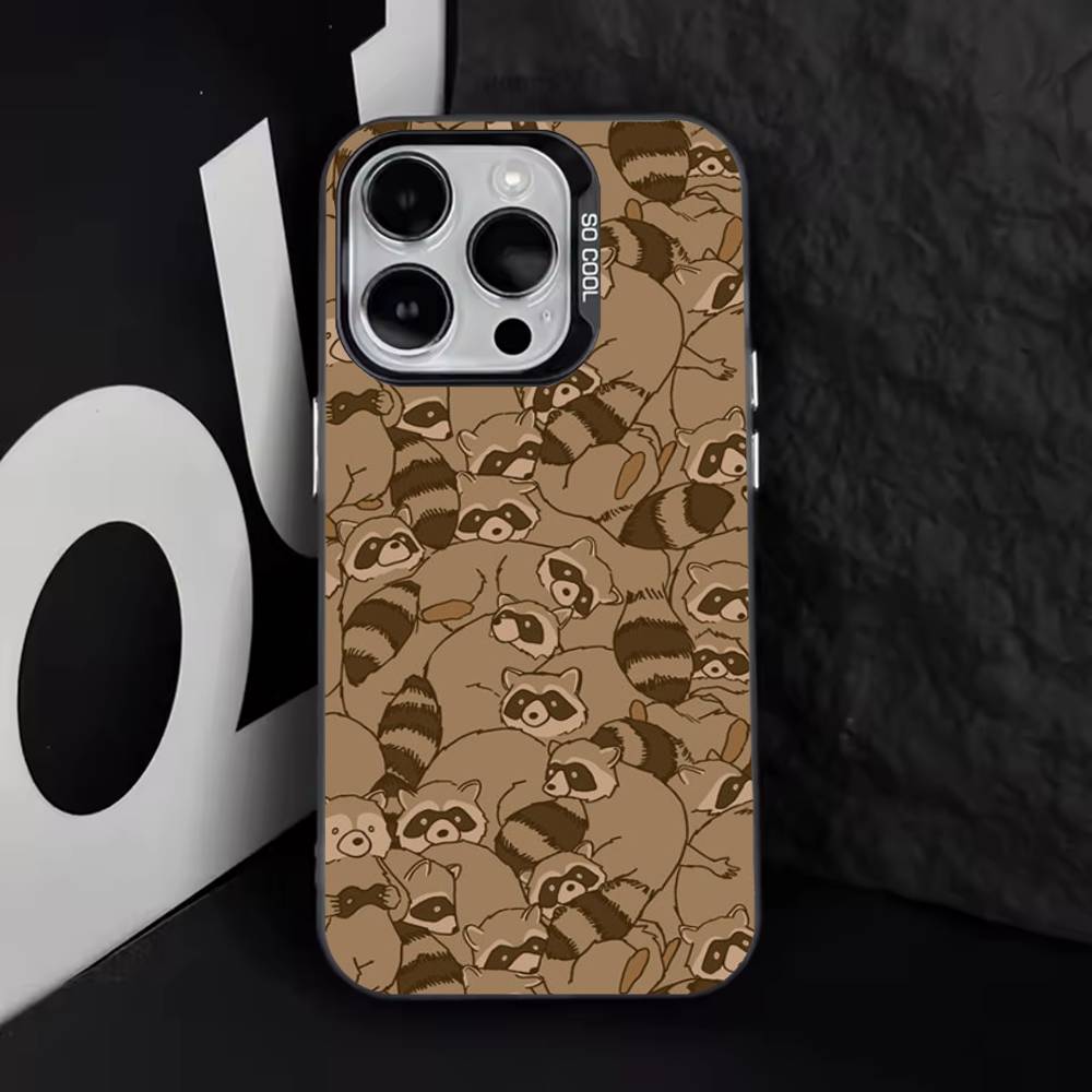 

Cute R-Raccoon Cartoon Phone Case For iPhone 17,16,15,14,13,12,11,Pro,XS,Max,Plus,Mini,SE4,E IMD Matte Black iPhone16Plus