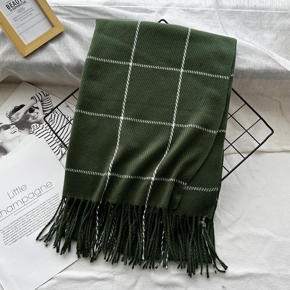 Versatile Winter Plaid Imitation Cashmere Scarf for Girls Warm Tassel New Style Shawl for Boys