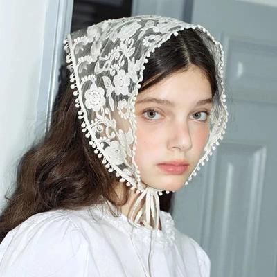 Weißer gewebter Haarschal mit Blumenspitze, Wickelschal für Damen, Retro-Dreieck, Kopftuch, Mütze, Reisefoto, Stirnband, Haar-Accessoires