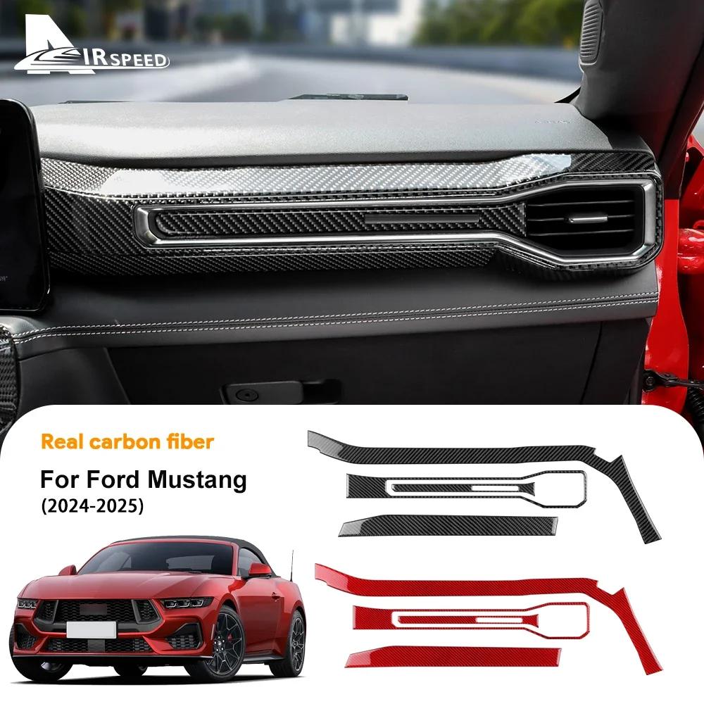 For Ford Mustang GT Dark Horse EcoBoost 2024 2025 2026 LHD RHD Real Soft Carbon Fiber Sticker Car Center Console AC Outlet Trim