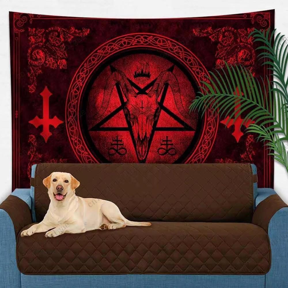 Red And Black Occult-Themed Tapestry with Goat-Headed Pentagram Design Mysterious Room Decoration Wall Hanging for Dorm Backgrou