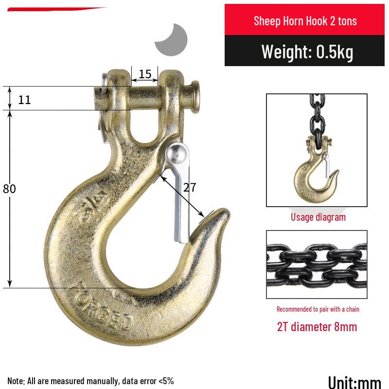 

2-Ton Heavy-Duty Ram s Horn Lifting Hook with Safety Latch