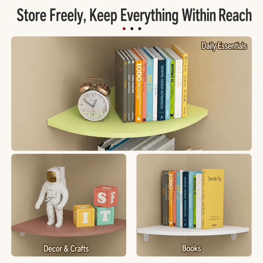Quarter Circle Home Floating Shelves PVC Wall Corner Storage Rack Floating Corner Shelf Kitchen