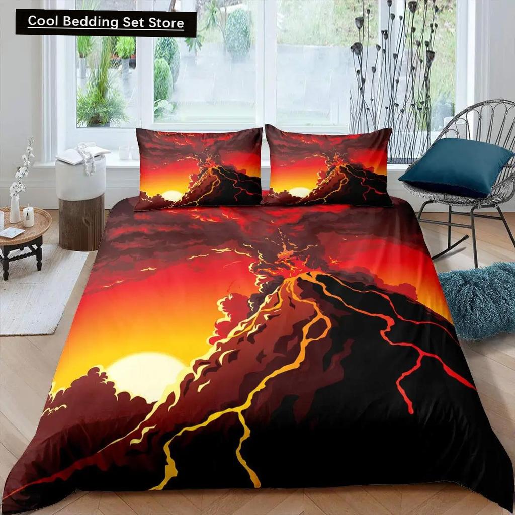 Comforter Volcano King Queen Eruption Lava Bedding Set For Kids Teens Adults Natural Disaster Molten Polyester