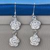 Luxurious 925 Sterling Silver Exquisite Double Rose Earrings for Women, Fashion Jewelry Gifts, Wedding Accessories