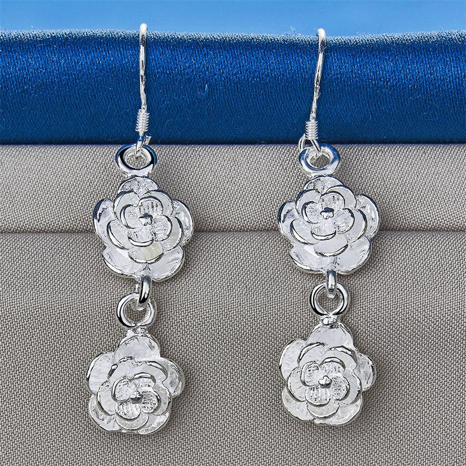 Luxurious 925 Sterling Silver Exquisite Double Rose Earrings for Women, Fashion Jewelry Gifts, Wedding Accessories