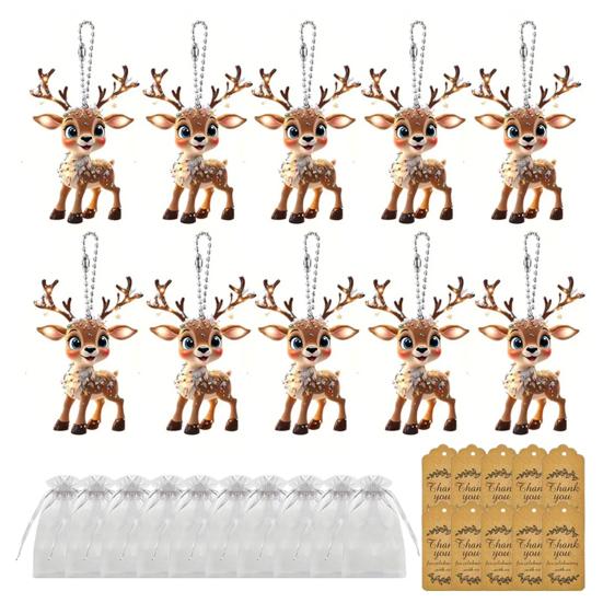 10 Sets Christmas Party Favors Cute Deer Acrylic Hanging Ornaments with Thank You Tags And Gift Bags Christmas Souvenirs Gifts for Party Decor