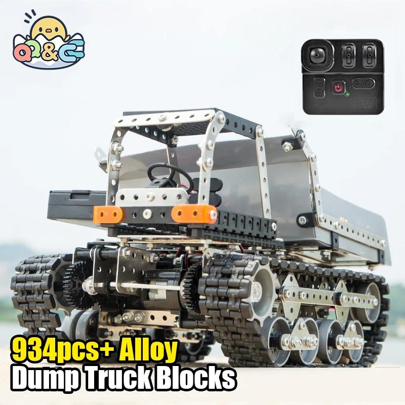DIY Stainless Steel Assembled SW (RC) 007 Tracked Remote Control Dump Truck 2.4G 10 Channels Puzzle Creating Block Toysets for Kid