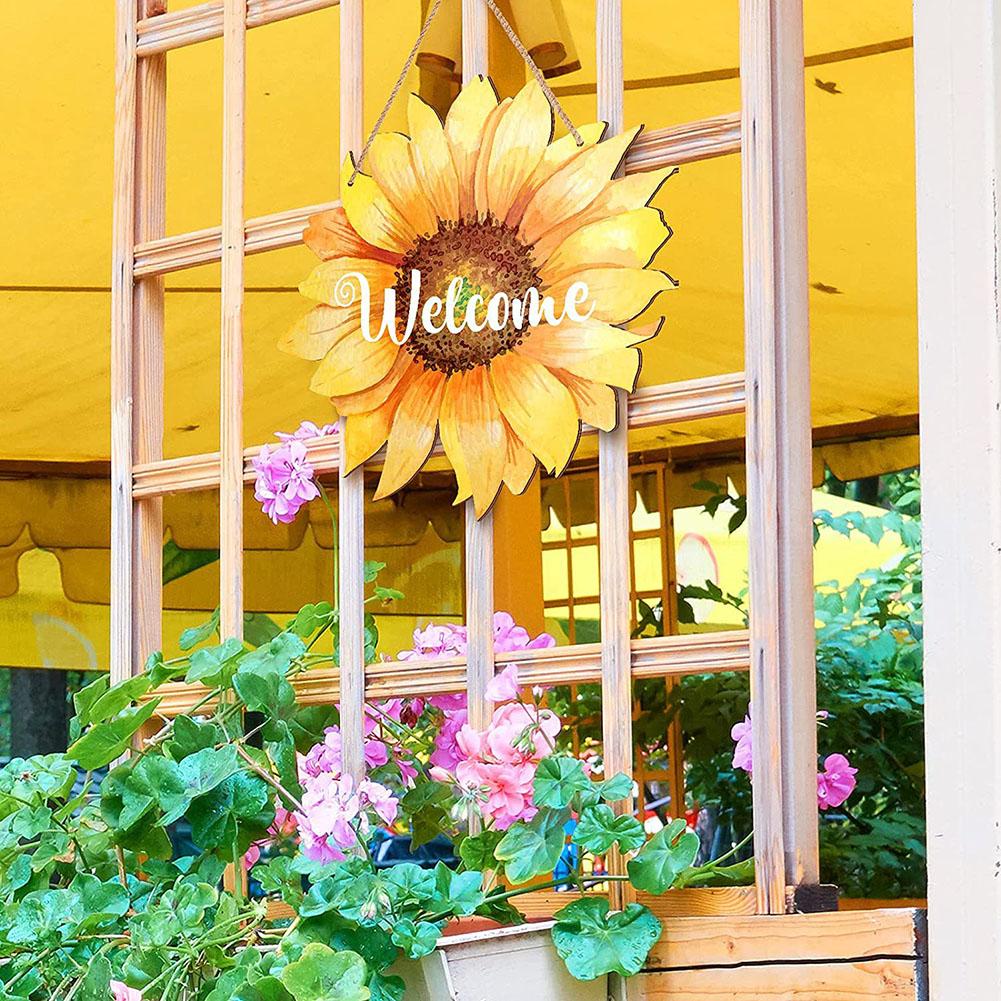 Summer And Fall Decor 30cm 11inch In Diameter Wooden Welcome Door Hanger Waterproof Well Workmanship Sturdy Construction