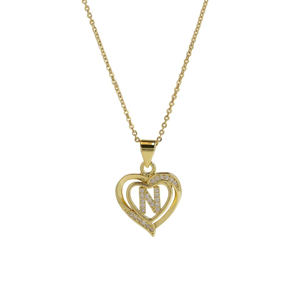 A-Z English Letter Initial Necklace 18K Gold Plated Necklace Micro Setting Zircon Heart Necklace for Women