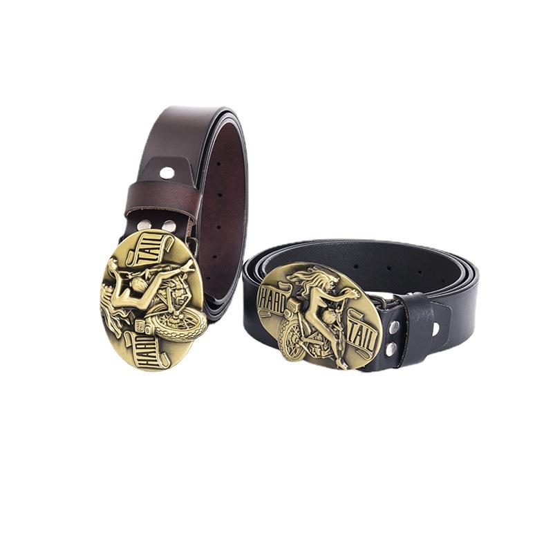 Men's and Women's Locomotives Beautiful Women's Belts Fashionable Retro Whole Real Cowhide Belts