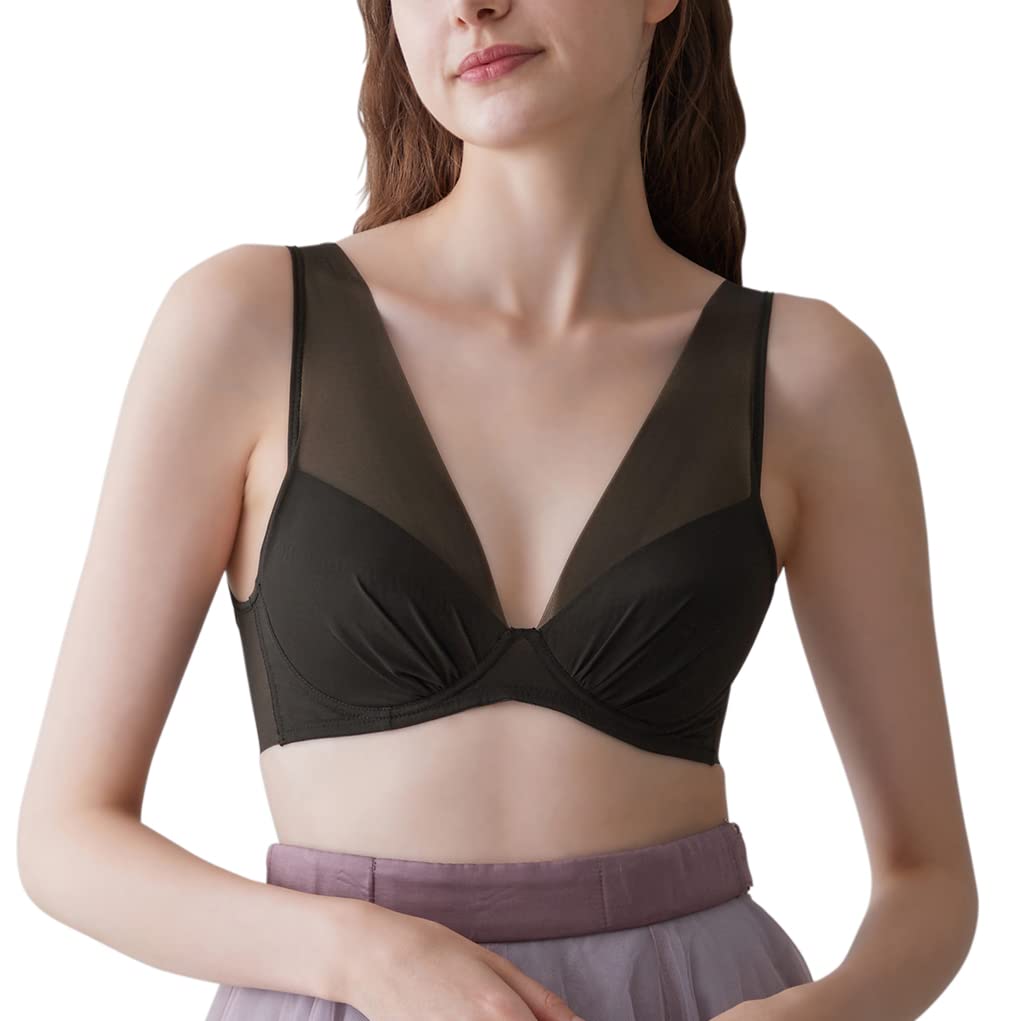 Gunze KIREILABO Wireless New Black Bra, Back-Slimming, Hook-and-Loop Design, Lightweight, Women's,