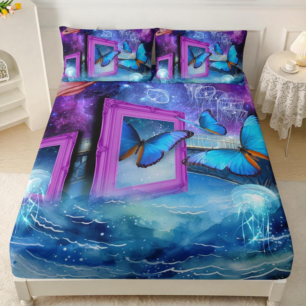 Niedliches Cartoon-Muster Matratze Dreiteiliges Digitaldruck Matratzen Bettwäsche-Set Erwachsene Kinder