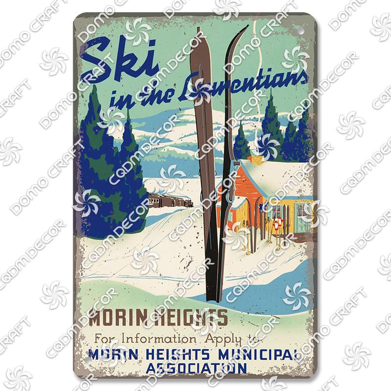 Ski Poster Metall Blechschilder Skipiste Schlitten Winter Skifahren Sport Metallplatte Vintage Wanddeko Geschäft Ski Club Wohnzimmer Zuhause