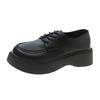 Black big head and small leather shoes women's spring new round head lace-up British college style muffin platform single shoes