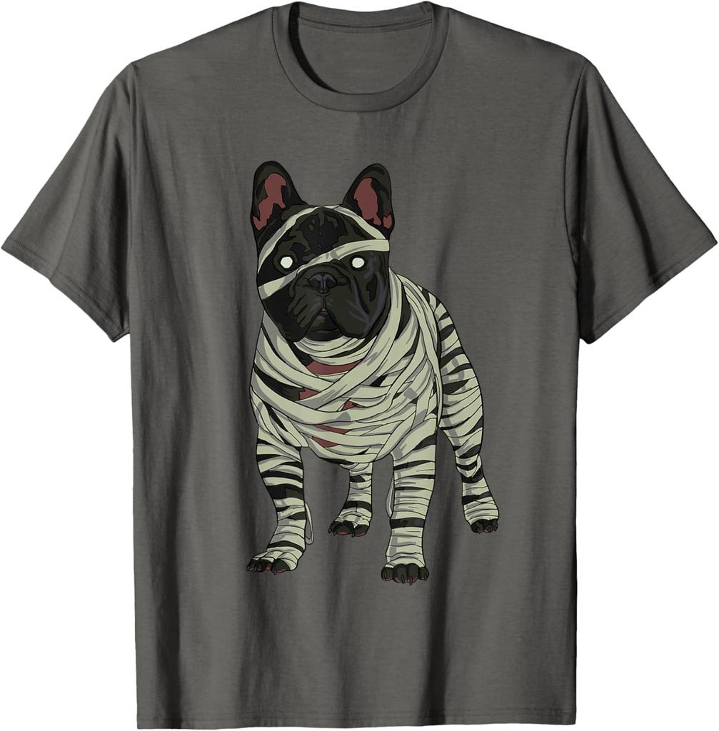 French Bulldog Mummy Halloween Costume Dog Lover Graphic Tee Breathable Cotton Casual T-Shirt