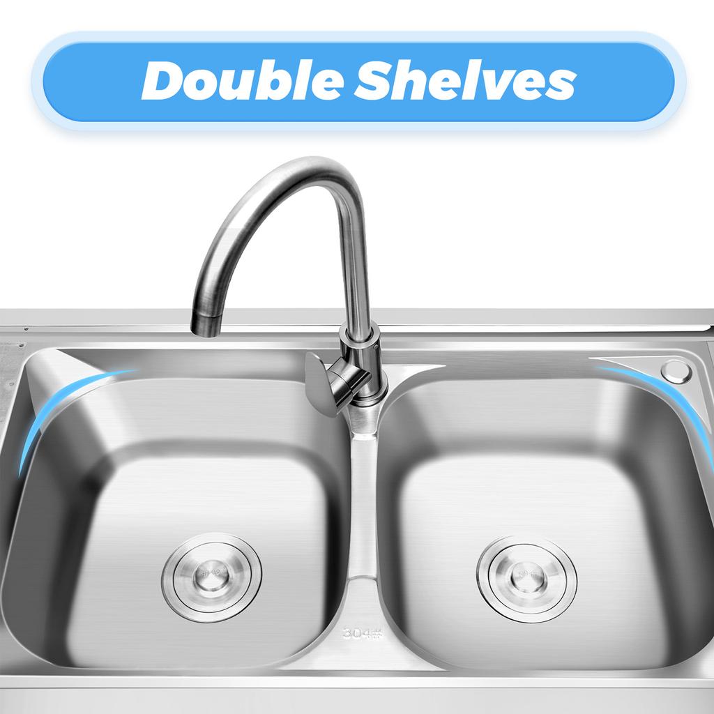 2 Compartment Sink Kitchen Sink, Stainless Steel Utility Sink Free Standing Outdoor, Commercial Restaurant Set w/Faucet