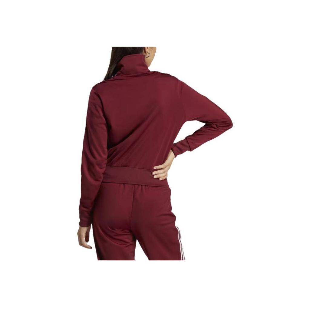 Adidas Logo Stripe High Collar Zip Jacket Women Outerwear Burgundy IB7406