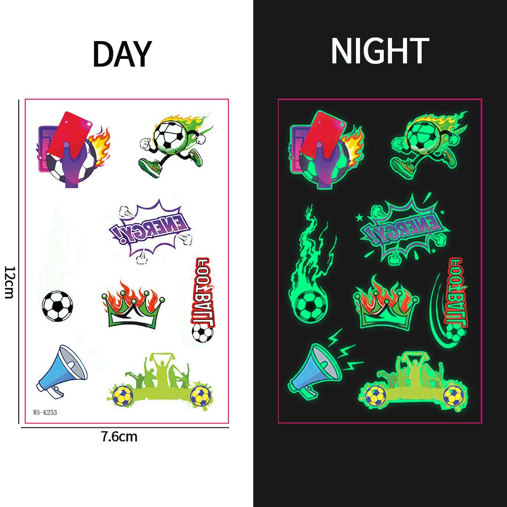 Sports Theme Tattoo Sticker Football Game Fans Luminous Temporary Tattoo Stickers Waterproof Party Makeup Face Stickers