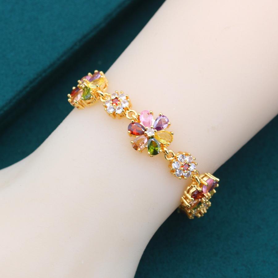 Gold Plared Multicolor Zirconia Bracelet Wedding Jewelry For Women Party Gift
