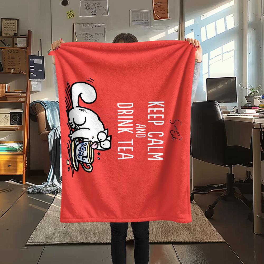 1Pc Simon‘s Cat Print Flannel Blanket, High Quality Comfortable for All Seasons, Home Decor, Warmth and Comfort, Perfect for Christmas GiftS