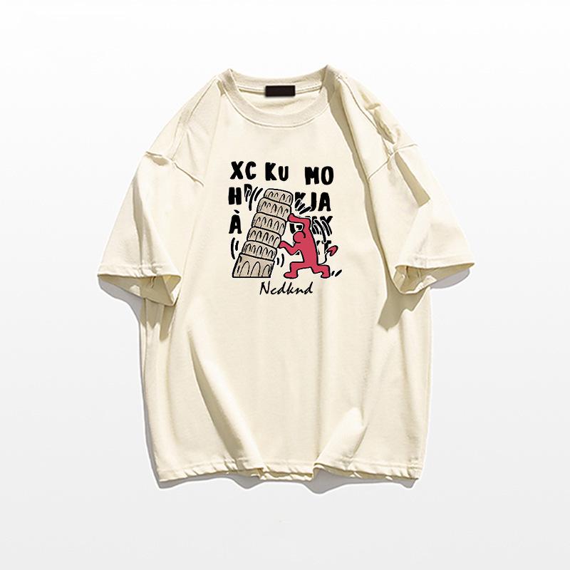 2025 Women's White Pure Cotton Short-Sleeve T-Shirt - Casual American High Street Style