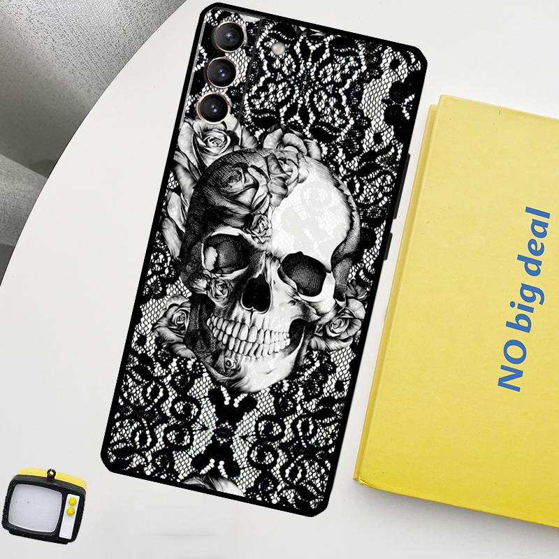

Gothic Floral Skull Phone Case For Samsung Galaxy S25 S26 Ultra S20 S21 S22 S23 Plus S10 S25 FE S24 Ultra Cover Galaxy S26 Plus