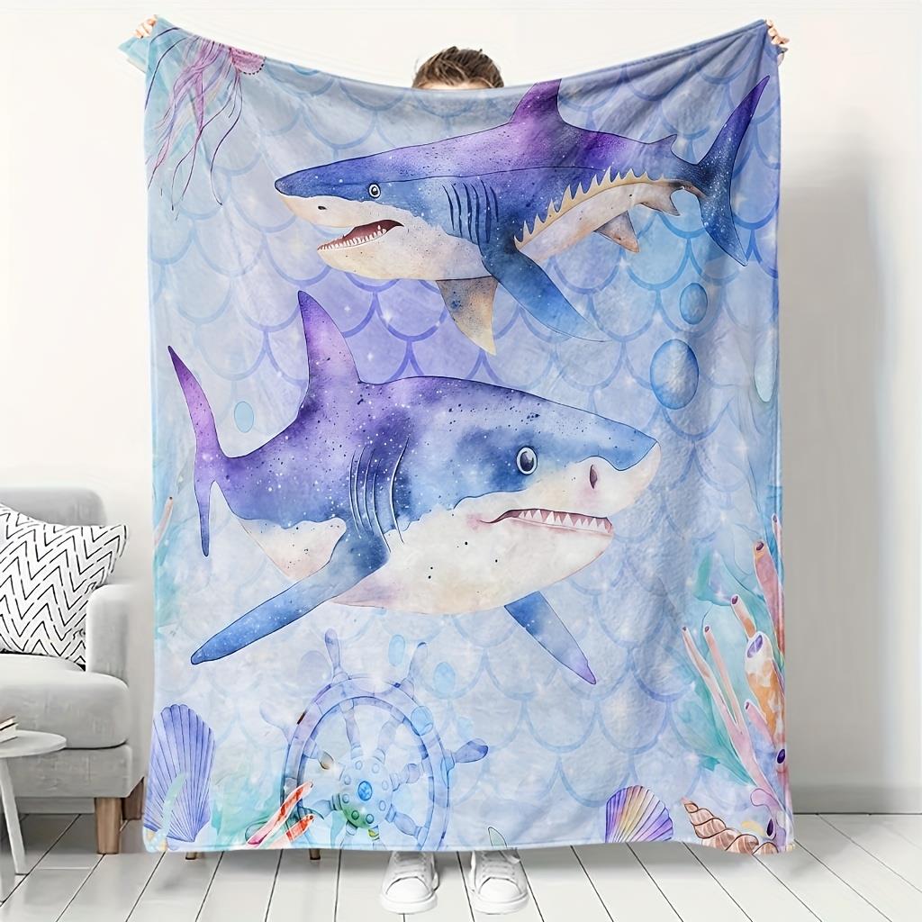 Cozy Ocean Theme Throw blanket - Scandinavian Style Shark   Coral Reef Design,Soft Breathable Polyester,All 130x150cm51x59in