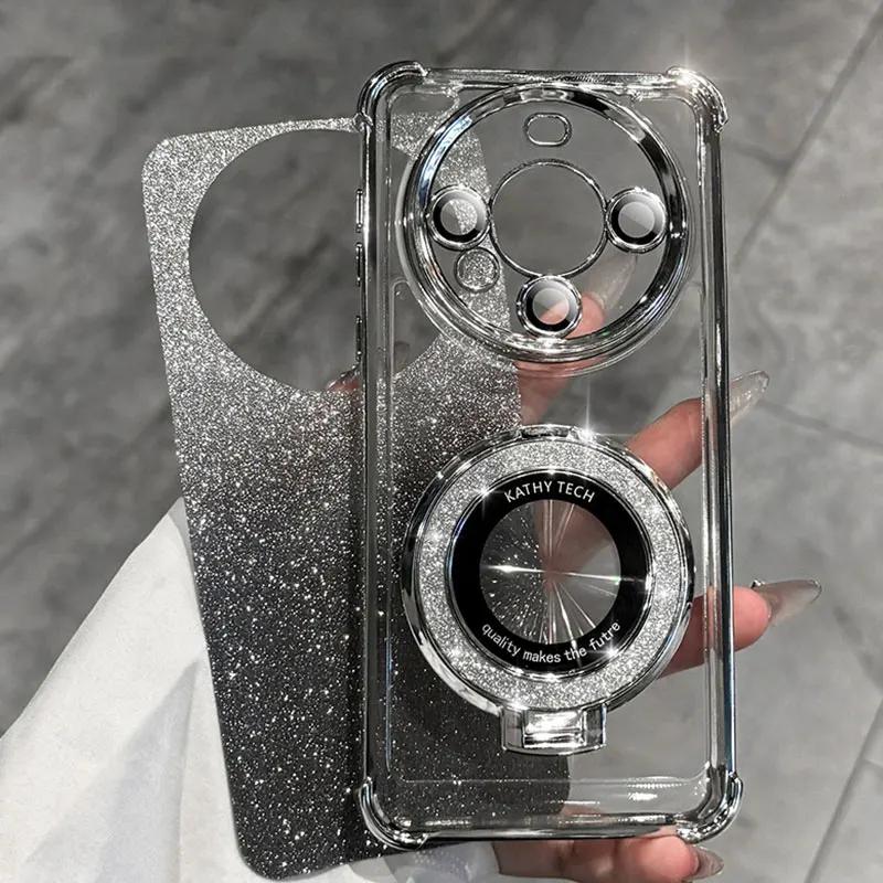 Honor90 5G Case Luxury Magnetic Bracket Shockproof Cover For Huawei Honor 90 70 50 80 100 200 Pro Case with Holder Shiny Glitter